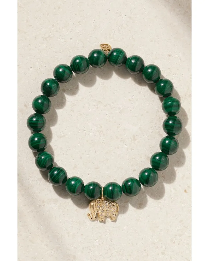 Sydney Evan Elephant Armband Mit Malachiten, Diamanten Und Details Aus 14 Karat Gold Gold