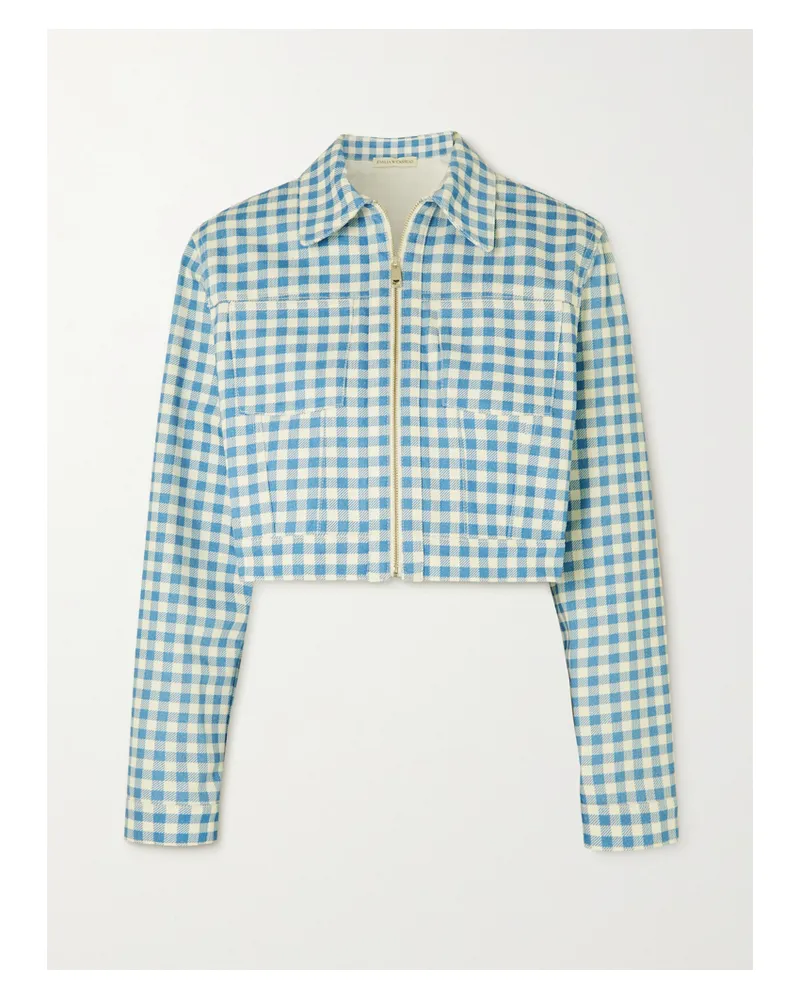 EMILIA WICKSTEAD Agnis Verkürzte Jeansjacke Mit Gingham-karo - Blau Blau