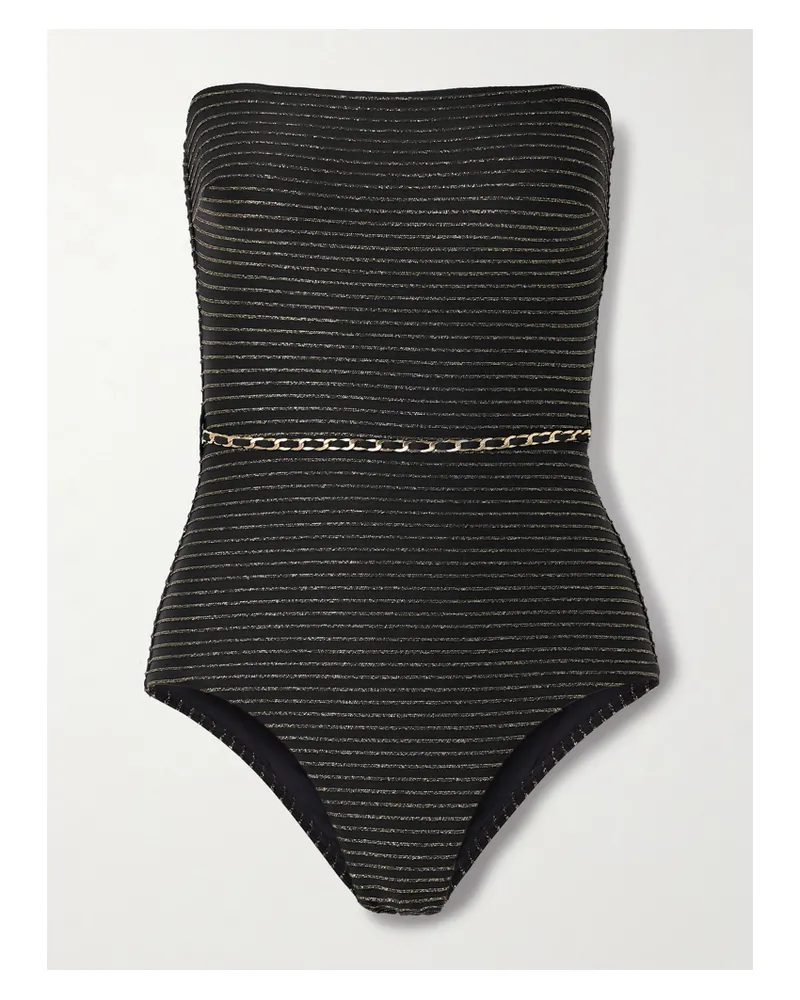 Zimmermann Waverly Trägerloser Badeanzug Mit Metallic-streifen Und Gürtel - Schwarz Schwarz
