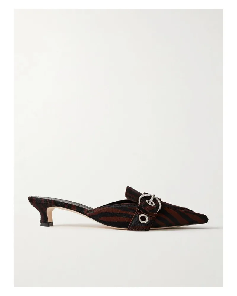 aeyde Danielle Mules Aus Leder In Ponyhaaroptik Mit Zebramuster Und Schnalle - Braun Braun