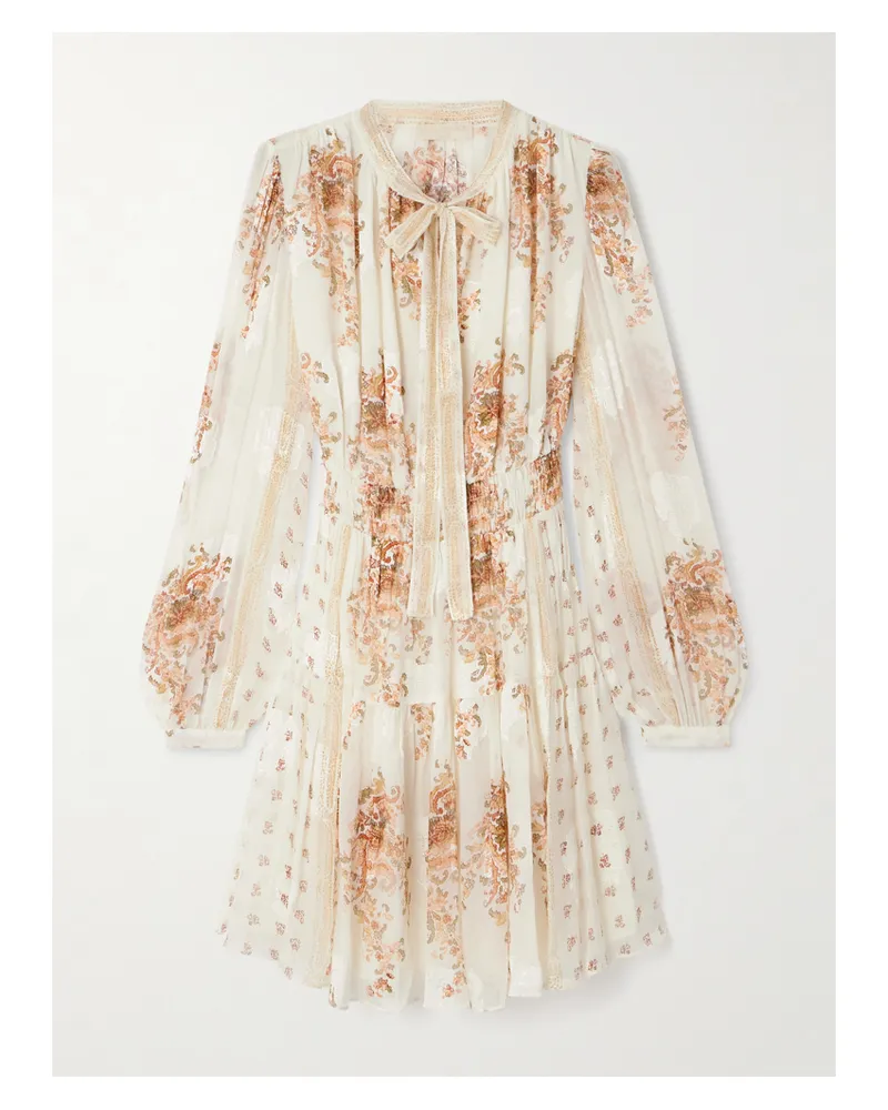 Ulla Johnson Maris Minikleid Aus Bedrucktem Krepon Aus Einer Seidenmischung Mit Raffungen Zum Binden - Creme Creme