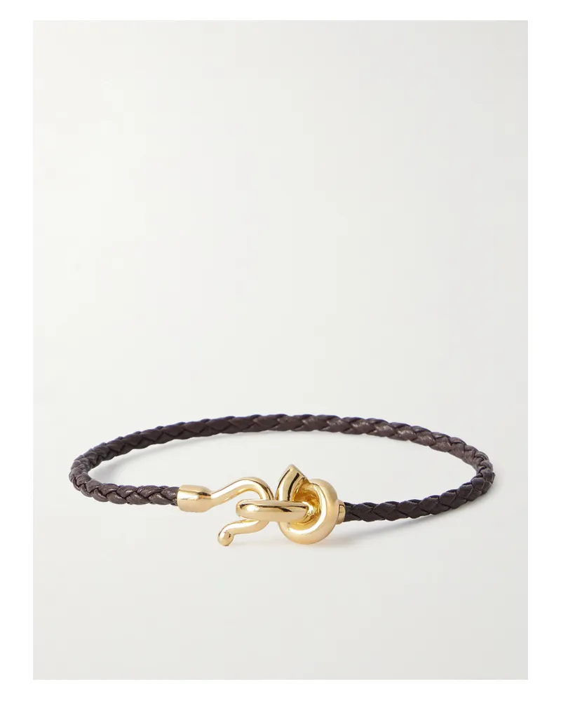 Bottega Veneta Knot Armband Aus Intrecciato-leder Mit Vergoldetem Detail - Braun Braun