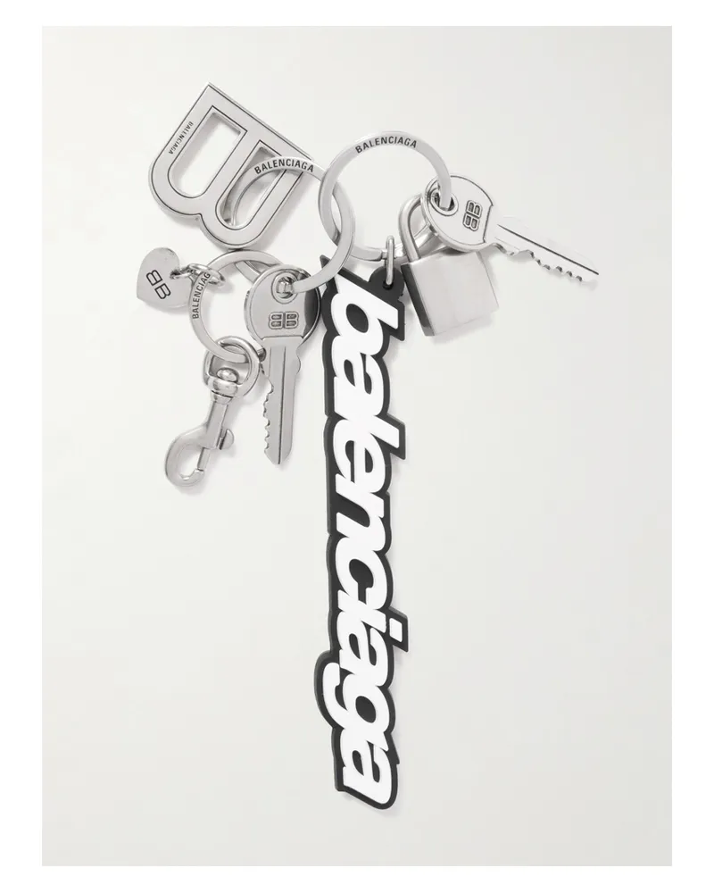 Balenciaga Paloma Leather And Silver- And Gold-tone Keyring - Black Black