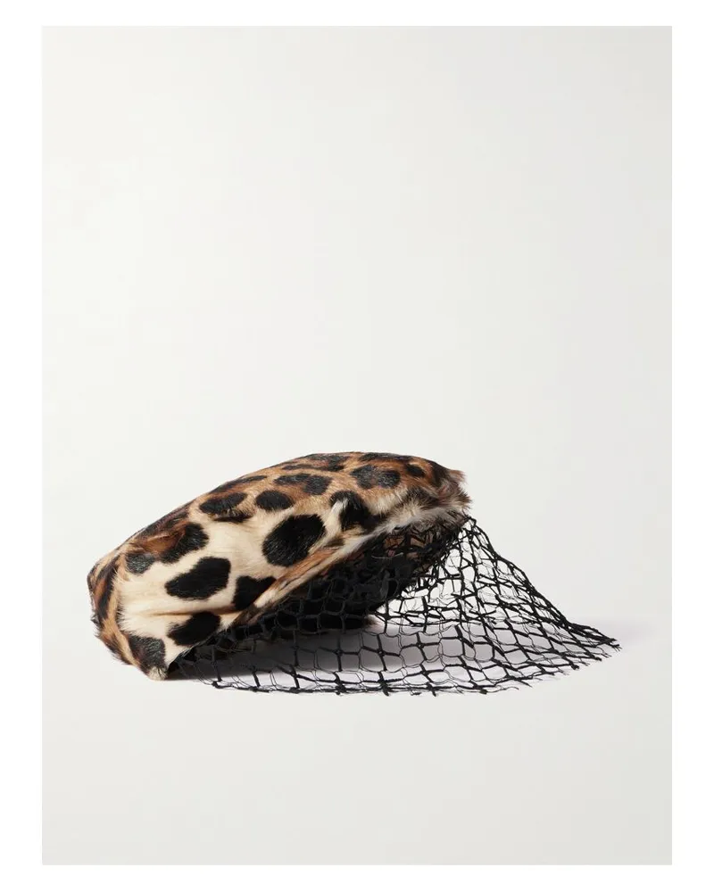 Dolce & Gabbana Kappe Aus Ziegenhaar Mit Leopardenprint Und Mesh Mit Schleier - Animal-Print Animal-print