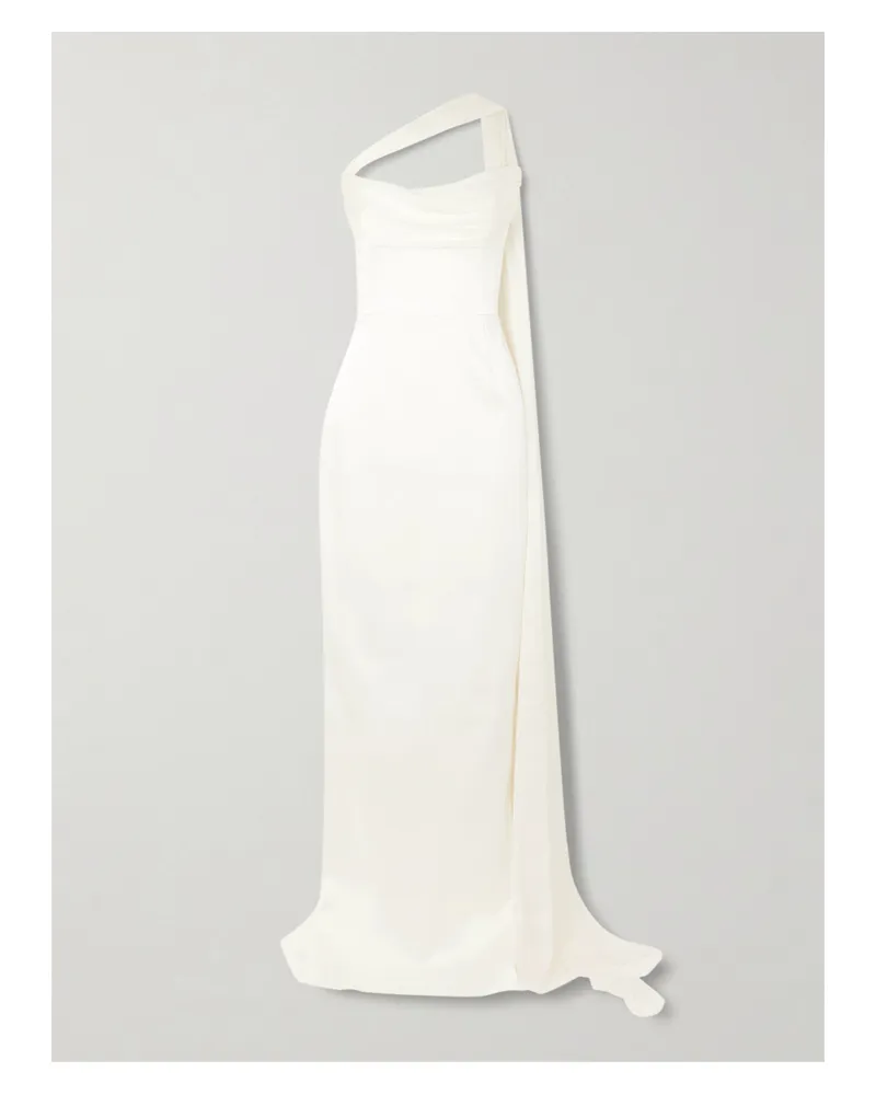 The New Arrivals Ilkyaz Ozel Julietta Robe Aus Duchesse-seidensatin Mit Raffungen Und Chiffonbesatz - Weiß Weiß