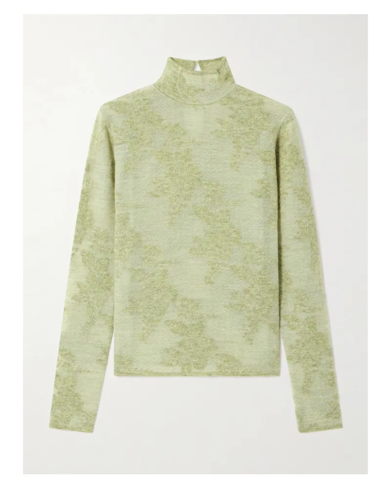 Ganni Stehkragenpullover Aus Jacquard-strick - Grün Grün