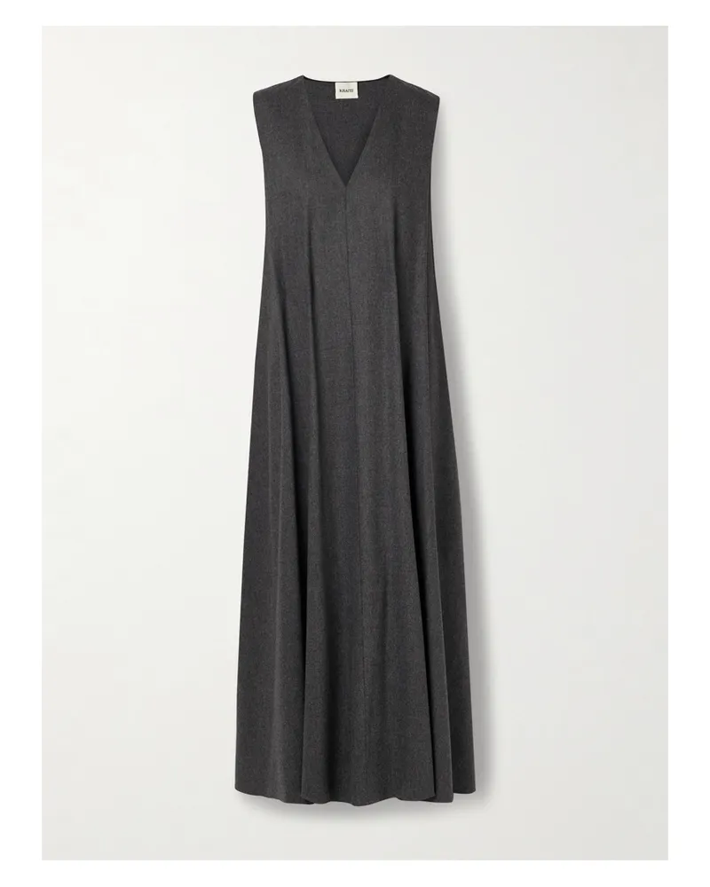 KHAITE Syd Pleated Wool Midi Dress - Gray Gray