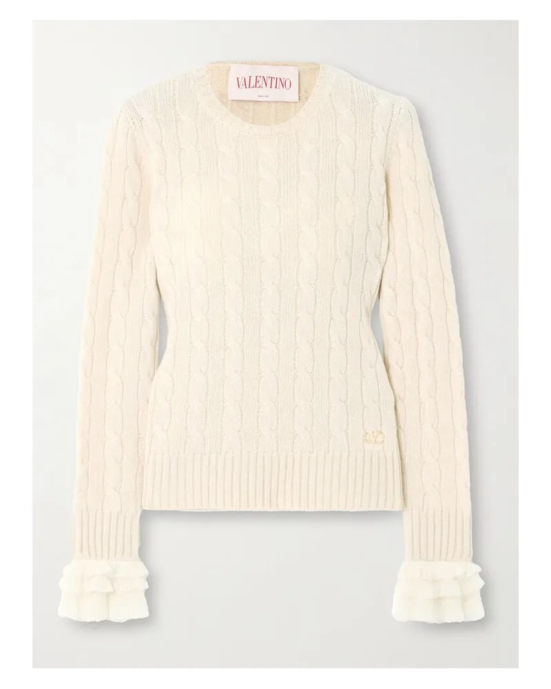 Valentino Garavani Pullover Aus Kaschmir In Zopfstrick Mit Rüschen Und Verzierung - Elfenbein Elfenbein