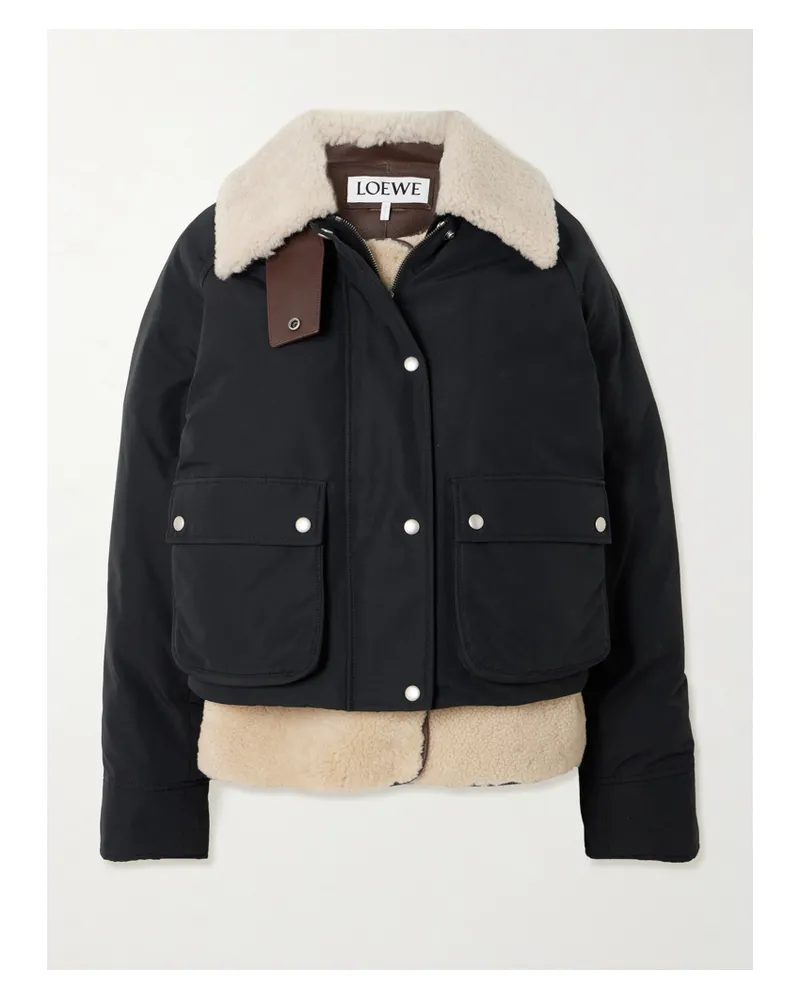 Loewe Wattierte Jacke Aus Einer Baumwollmischung Mit Shearling-futter - Schwarz Schwarz