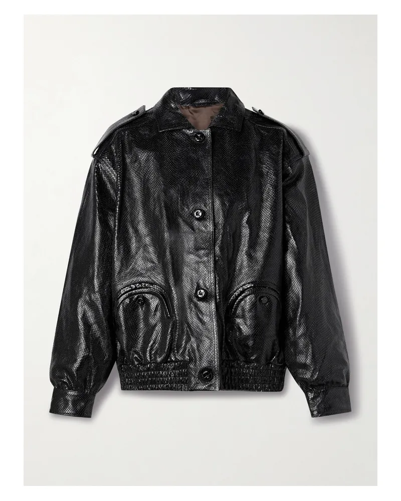 Blazé Milano Charlie Jacke Aus Leder Mit Schlangeneffekt - Schwarz Schwarz