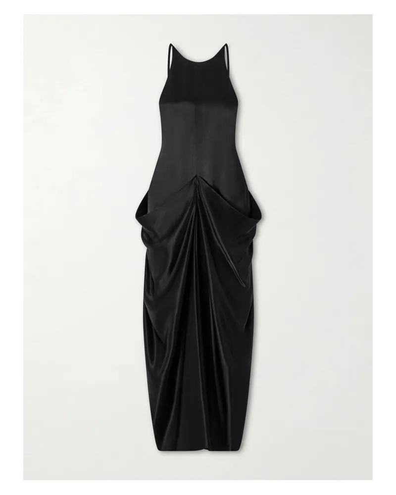 KHAITE Kent Draped Satin Maxi Dress - Black Black