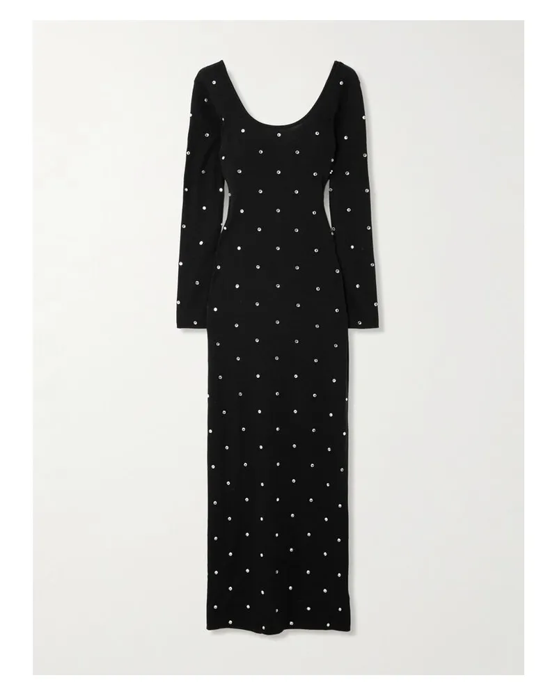 Versace Maxikleid Aus Wolle Mit Kristallen - Schwarz Schwarz