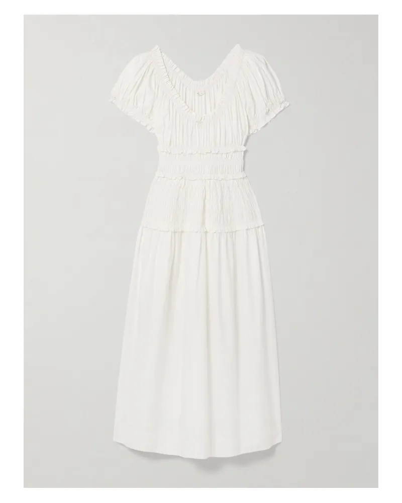 DÔEN Leanne Shirred Organic Cotton-voile Midi Dress - White White