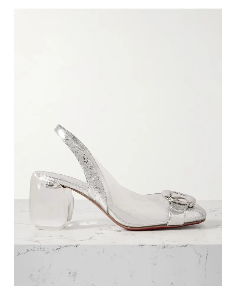 Christian Louboutin Minny Bubble 70 Buckled Glossed And Pvc Slingback Pumps - Silver Silver