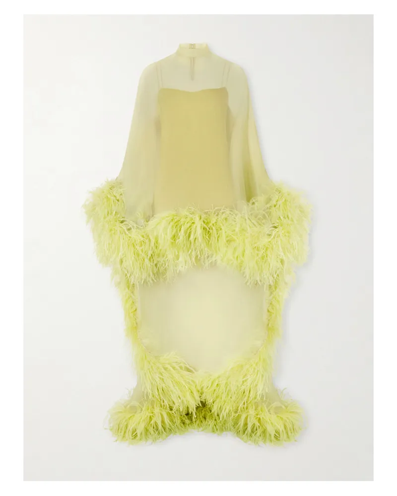 Taller Marmo Daisy Feather-trimmed Crepe Kaftan - Green Green