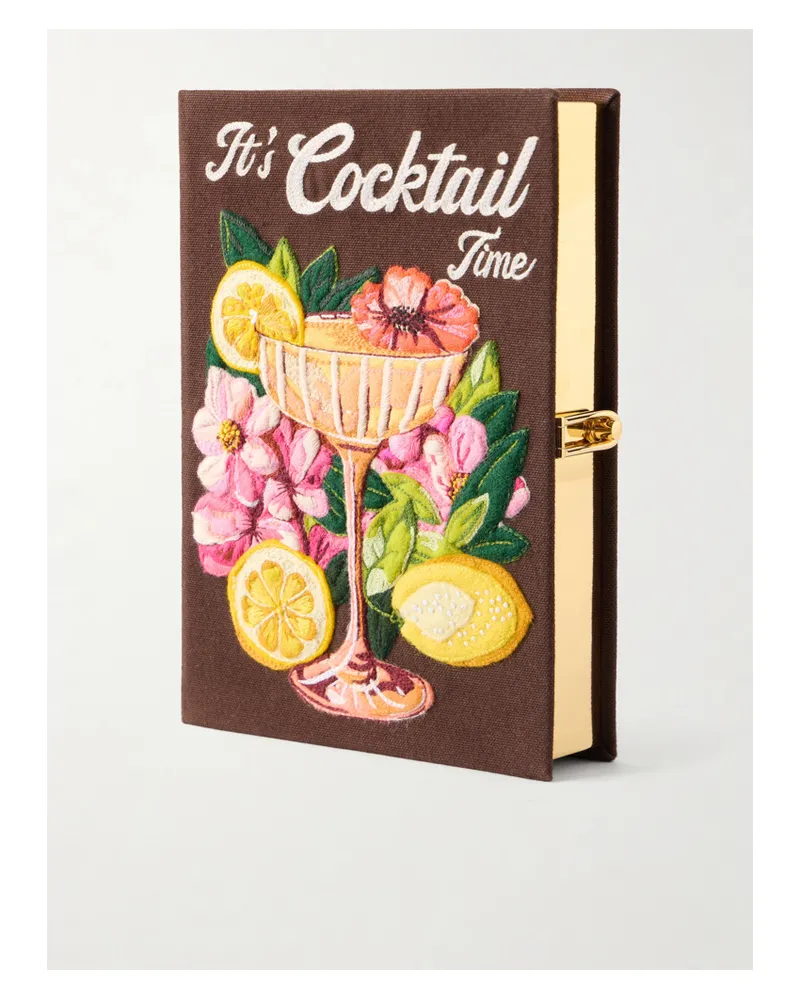 Olympia Le-Tan It's Cocktail Time Appliquéd Embroidered Clutch - Brown Brown