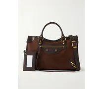 Le City Studded Leather-trimmed Suede Shoulder Bag - Brown