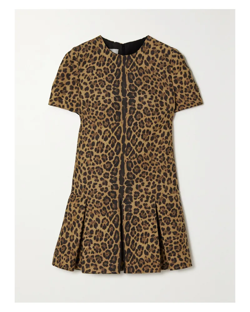 Valentino Garavani Minikleid Aus Einer Woll-seidenmischung Mit Leopardenprint Und Falten - Braun Braun