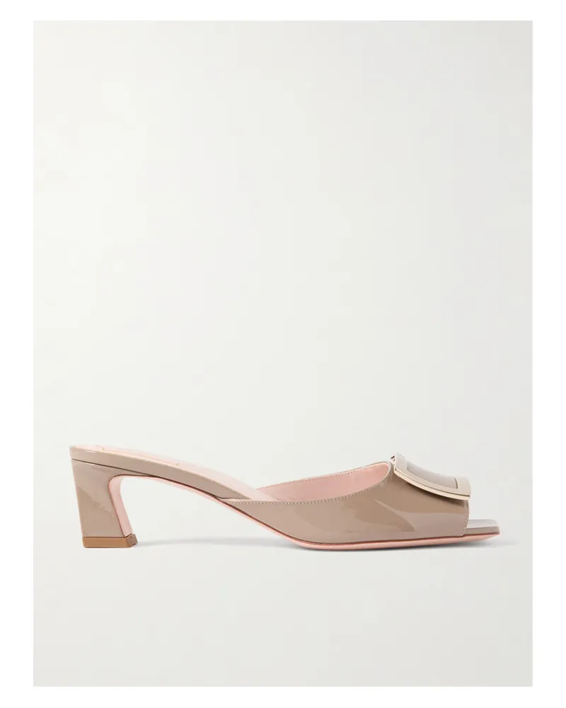 Roger Vivier Trompette 45 Embellished Patent-leather Mules - Neutrals Neutrals