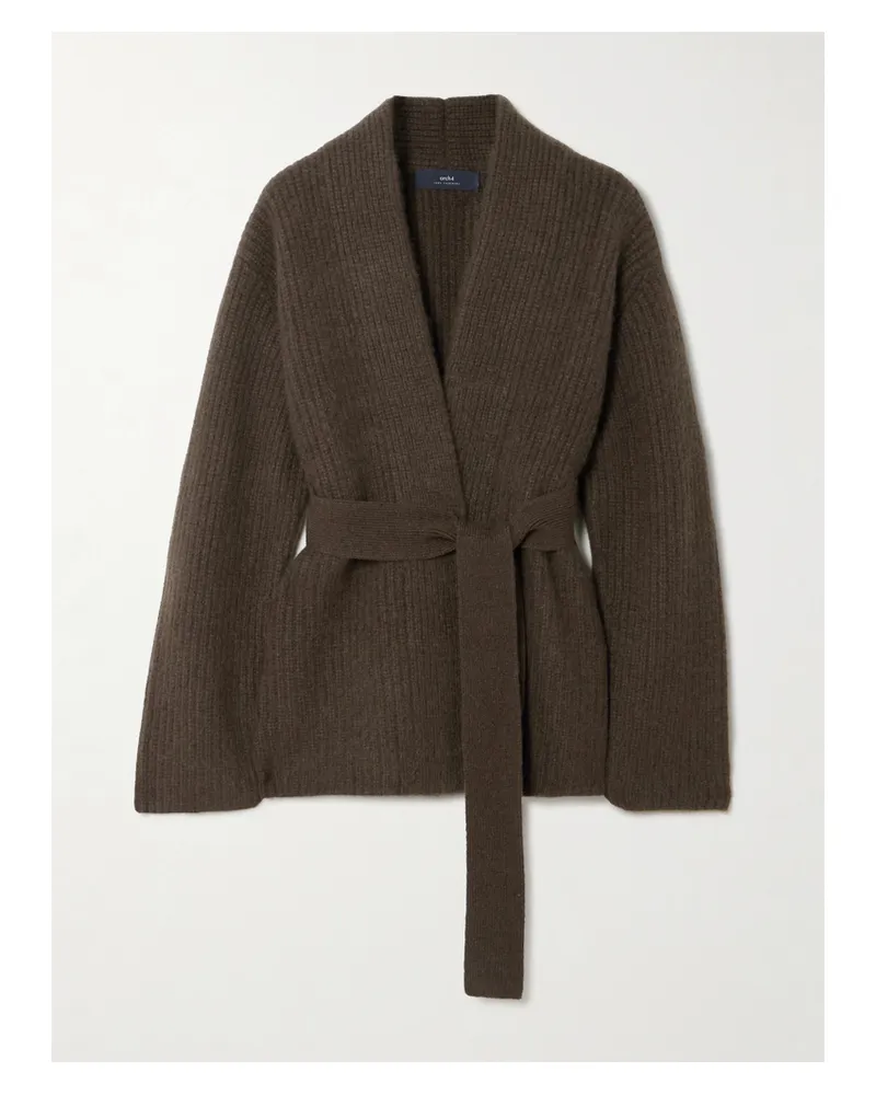 arch4 Sasha Belted Ribbed Cashmere Cardigan - Brown Brown
