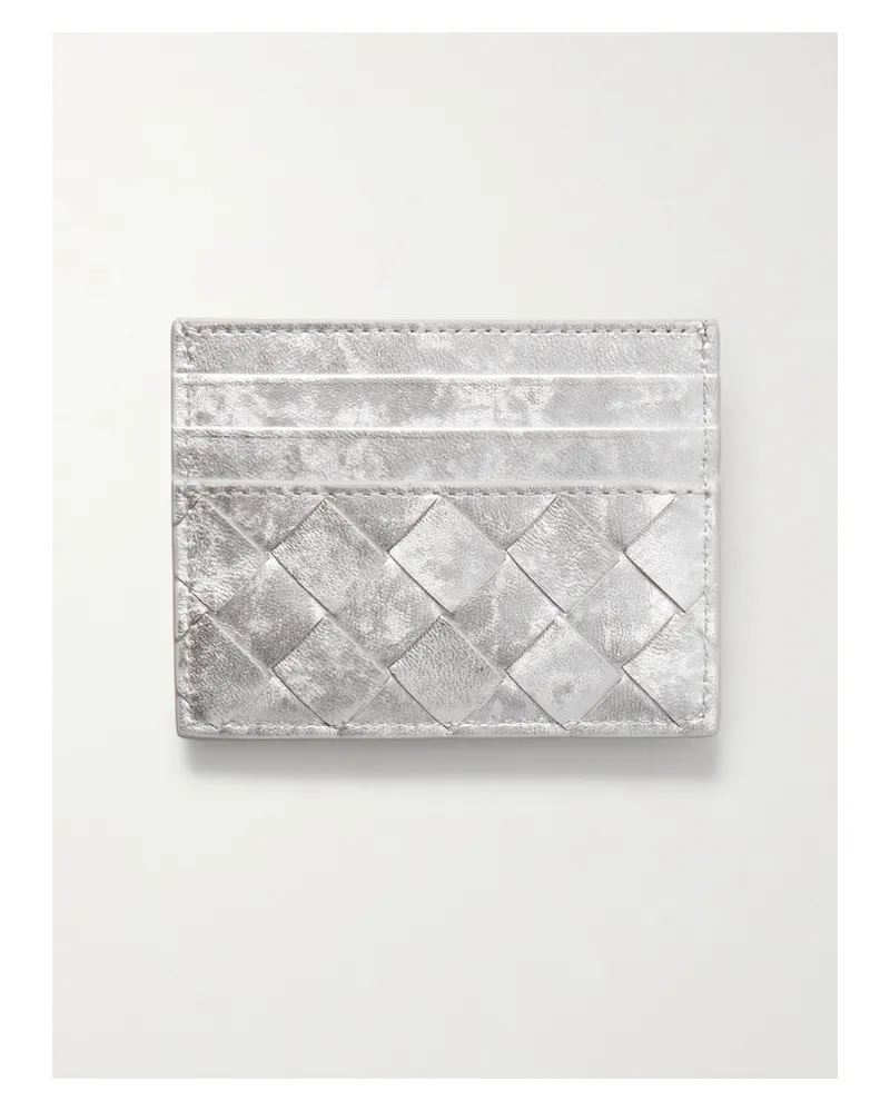 Bottega Veneta Intrecciato Distressed Metallic Leather Cardholder - Silver Silver