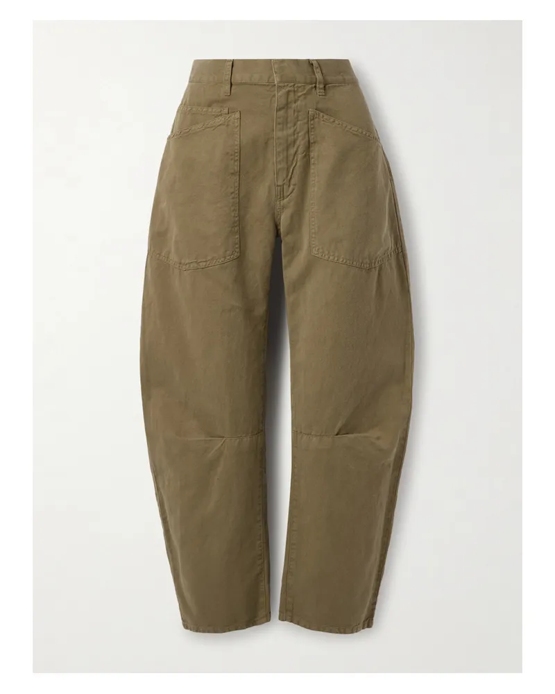 Nili Lotan Shon Schmal Zulaufende Hose Aus Twill Aus Einer Baumwoll-leinenmischung - Grün Grün