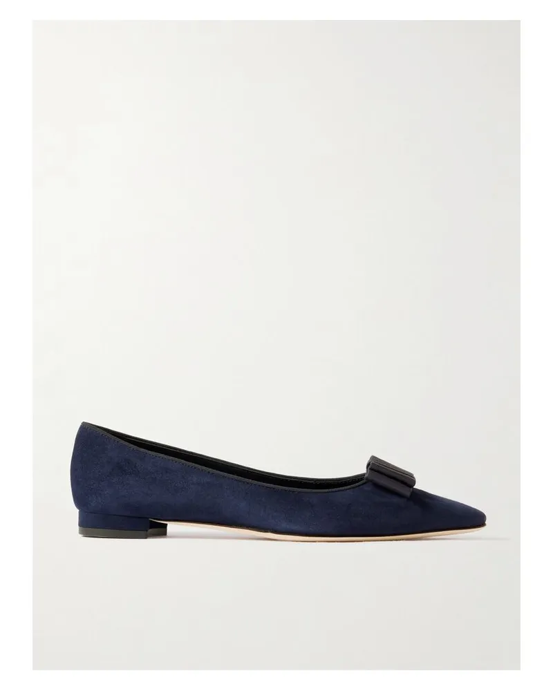 Manolo Blahnik Reador 10 Ballerinas Mit Spitzer Kappe Aus Veloursleder Mit Schleife - Blau Blau