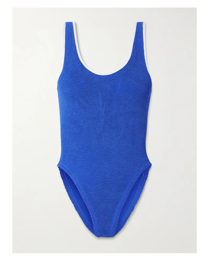 Hunza G Faye Zweifarbiger Badeanzug Aus Seersucker - Blau Blau