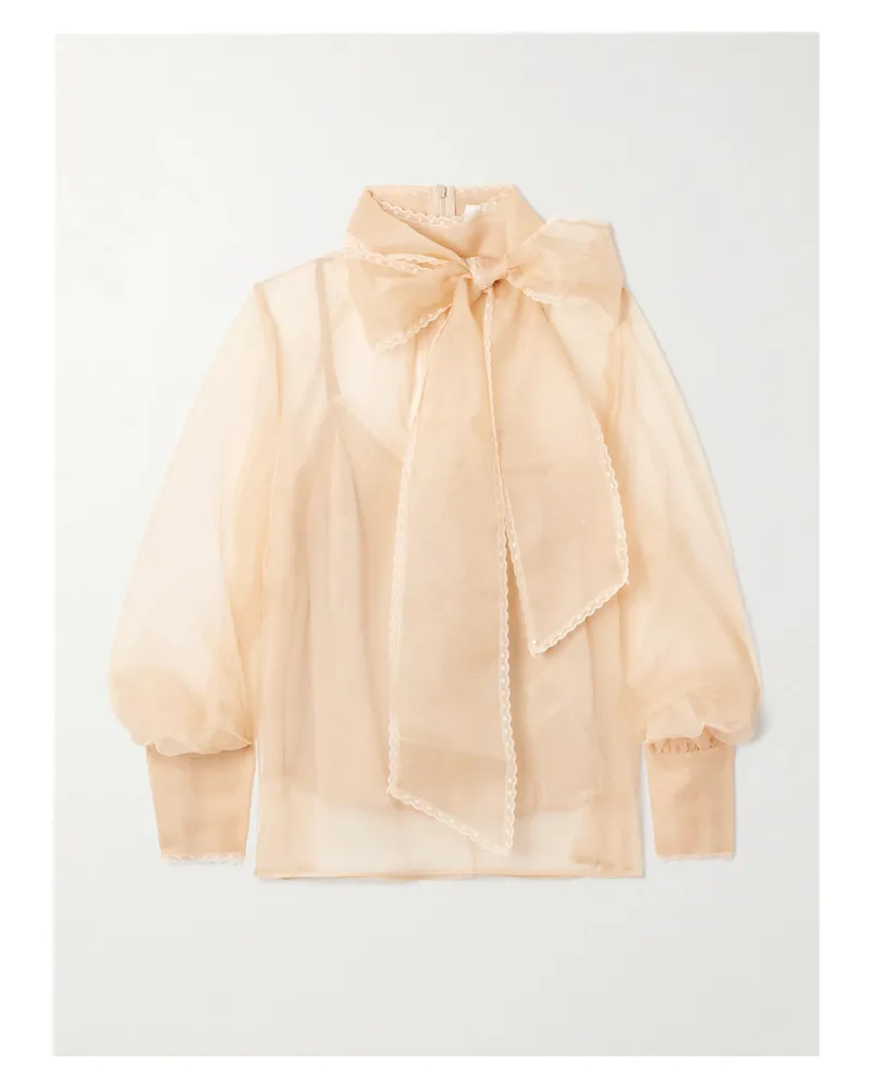 Zimmermann Schluppenbluse Aus Seidenorganza Mit Spitzenbesätzen - Pink Pink
