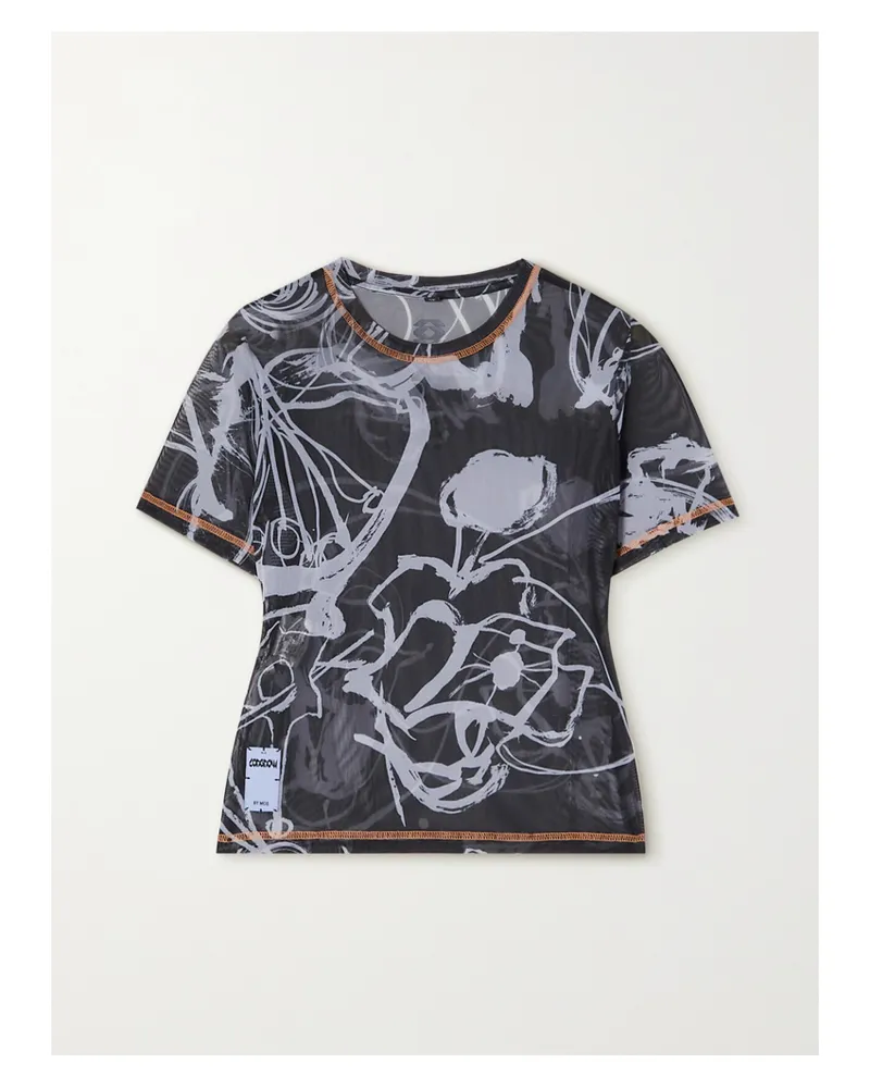 McQ T-shirt Aus Bedrucktem Stretch-mesh - Schwarz Schwarz