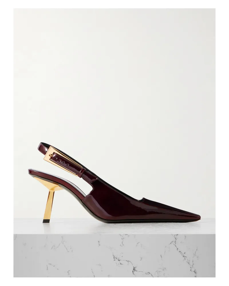 Saint Laurent Lee Patent-leather Slingback Pumps - Brown Brown
