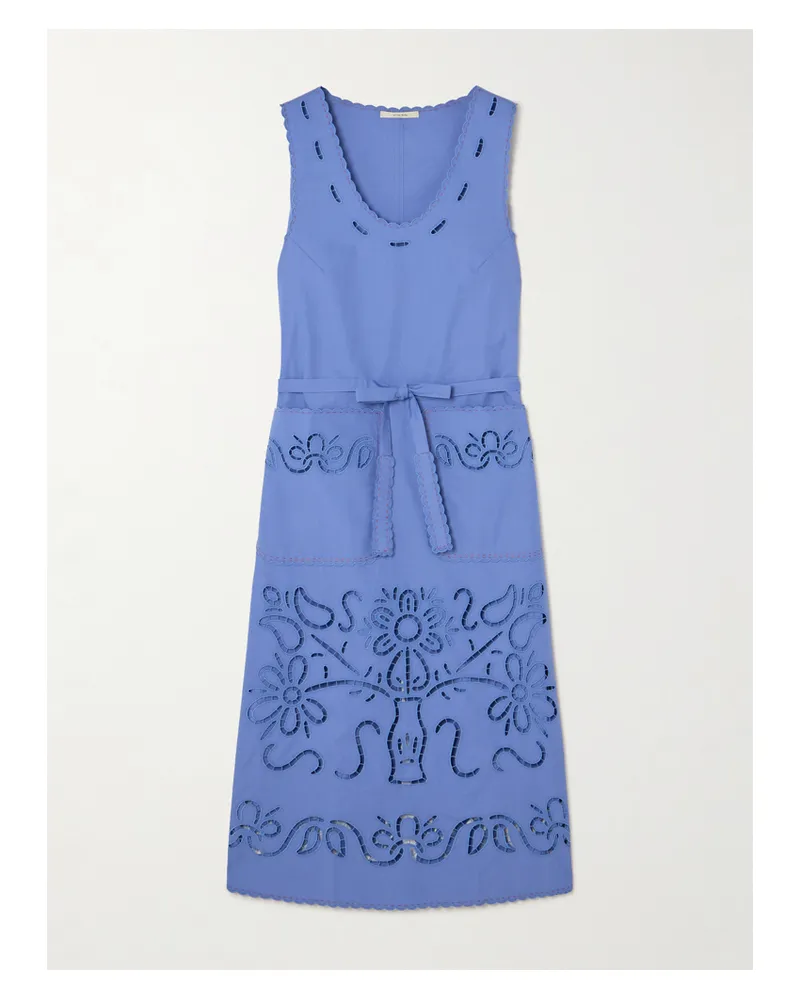VITA KIN Katya Belted Scalloped Broderie Anglaise Cotton Midi Dress - Blue Blue