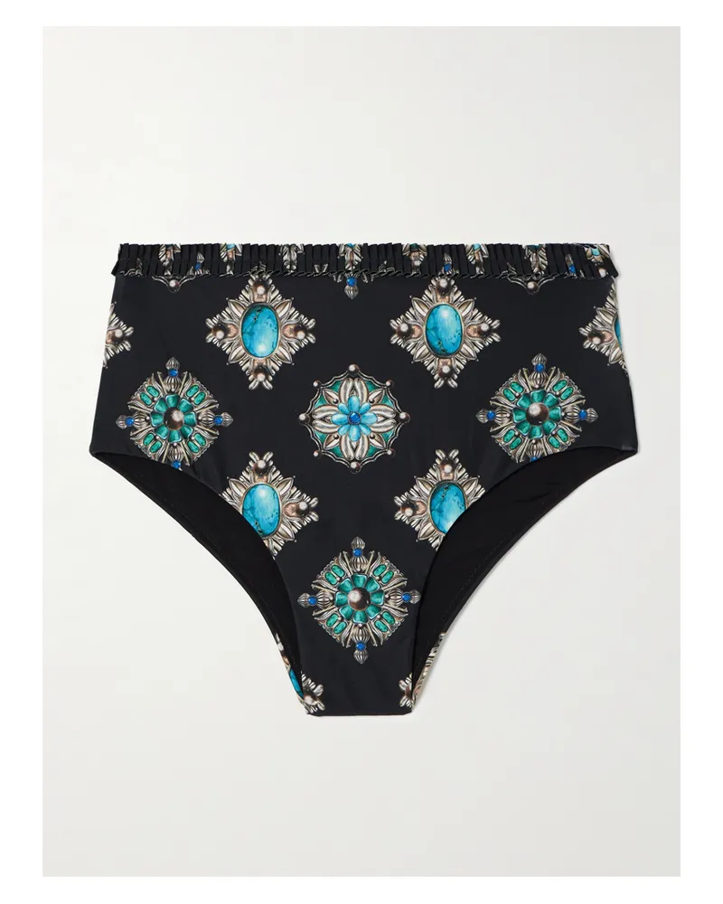 AGUA BENDITA Net Sustain Nopal Platero Bikini-höschen Aus Recyceltem Material Mit Print Und Rüschen - Schwarz Schwarz