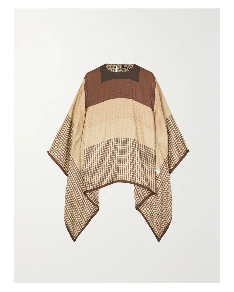 Balmain Poncho Aus Bedrucktem Seiden-jacquard - Braun Braun