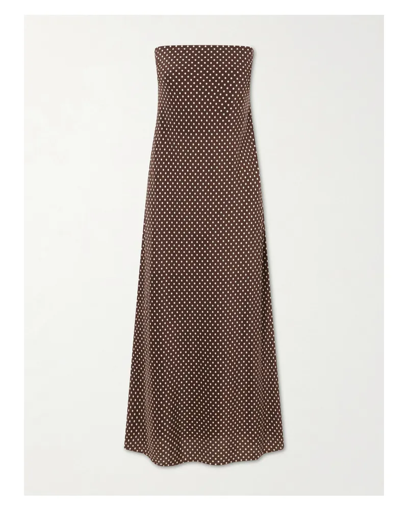 Matteau Bias Polka-dot Silk-crepe De Chine Midi Dress - Brown Brown