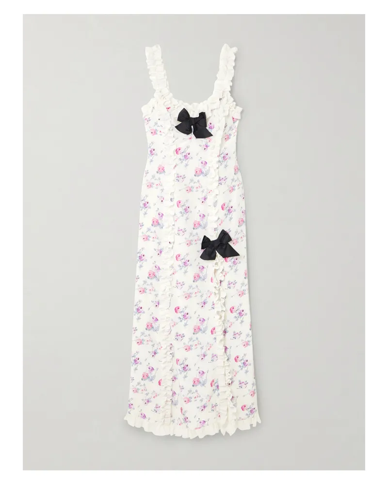 Alessandra Rich Midikleid Aus Crêpe De Chine Aus Seide Mit Blumenprint, Rüschen Und Schleifen Aus Taft - Mehrfarbig Mehrfarbig