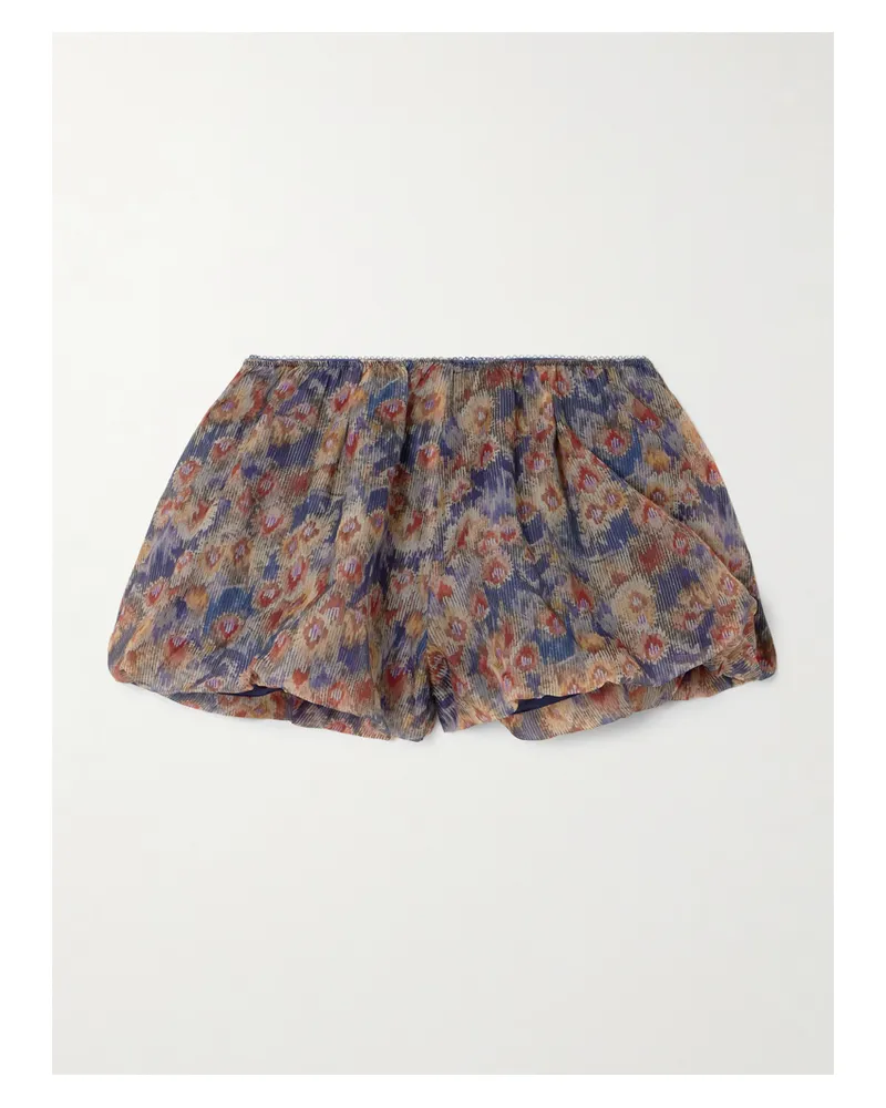 SIR Fiore Shorts Aus Seidenorganza Mit Blumenprint, Raffungen Und Picot-besatz - Mehrfarbig Mehrfarbig