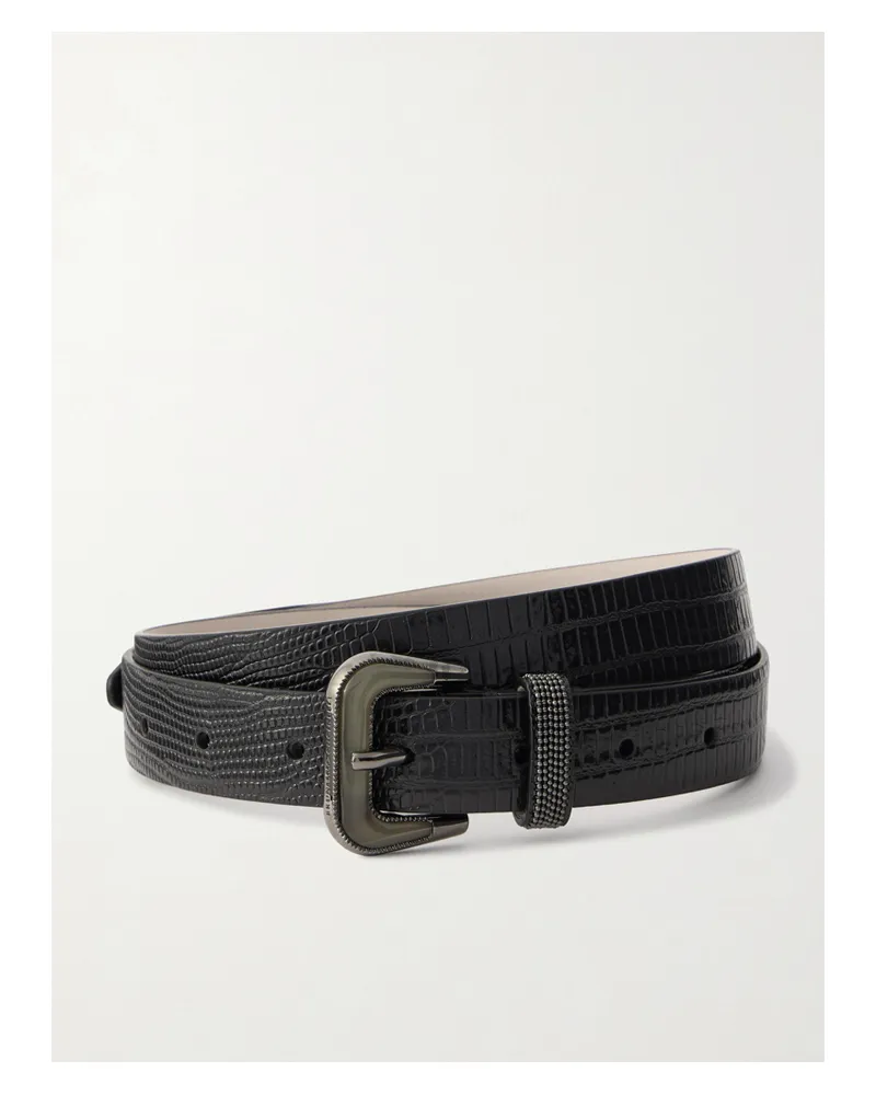 Brunello Cucinelli Lizard-effect Patent-leather Belt - Black Black