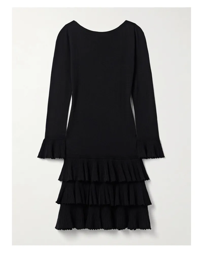 DÔEN Amelina Tiered Ruffled Merino Wool Mini Dress - Black Black