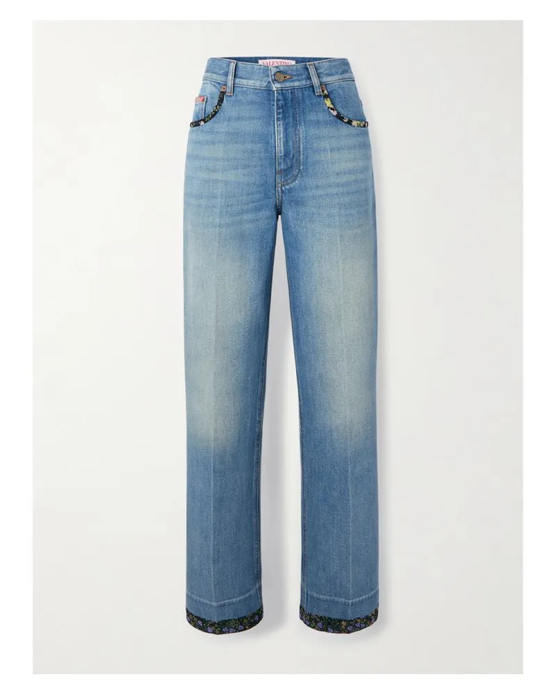 Valentino Garavani Hoch Sitzende Jeans Mit Geradem Bein Und Bedruckten Chiffonbesätzen - Blau Blau