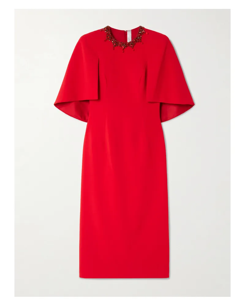 Jenny Packham Ursa Midikleid Aus Crêpe Mit Cape-effekt Und Kristallen - Rot Rot