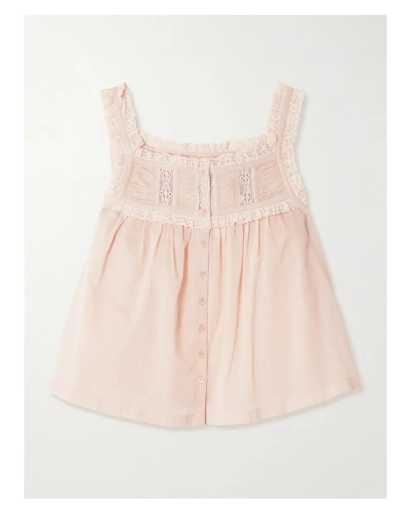 DÔEN Fidella Verkürztes Oberteil Aus Biobaumwoll-voile Mit Spitzenbesätzen - Pink Pink