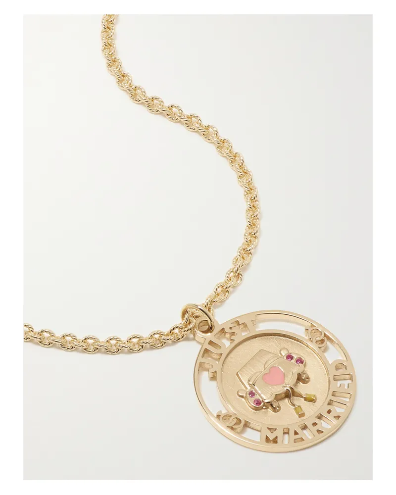 Alison Lou Just Married Kette Aus 14 Karat Gold Mit Rubinen Und Emaille Gold