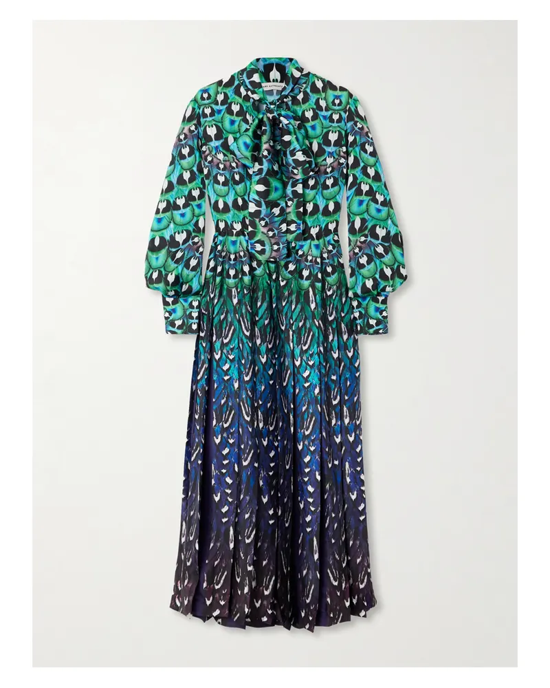Mary Katrantzou Alexis Midikleid Aus Bedrucktem Satin Mit Falten Und Schluppe - Blau Blau