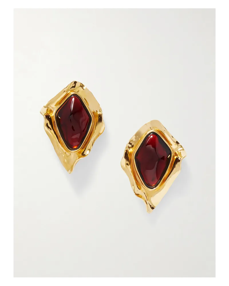 Saint Laurent Goldfarbene Ohrclips Mit Harz - Rot Rot