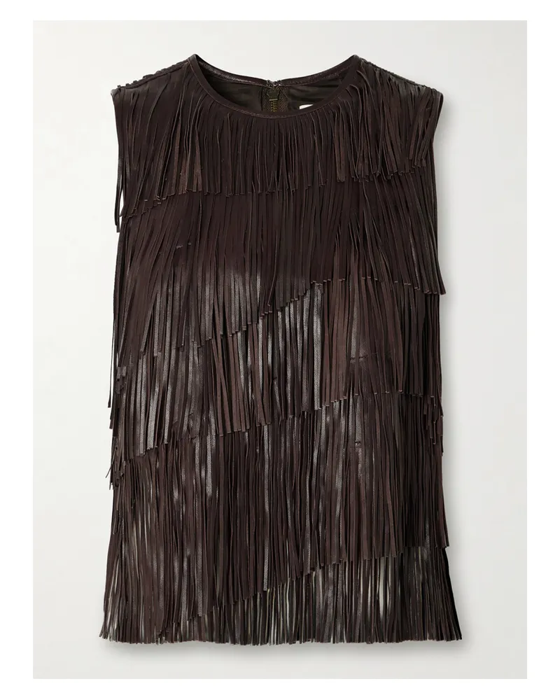 Ulla Johnson Leonie Fringed Leather Top - Brown Brown