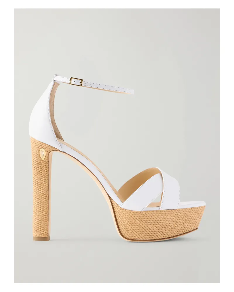 Jennifer Chamandi Leo Leather And Raffia Platform Sandals - White White