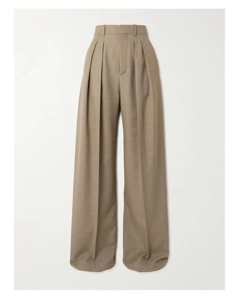 Saint Laurent Hose Mit Weitem Bein Aus Woll-canvas Mit Falten - Neutral Neutral