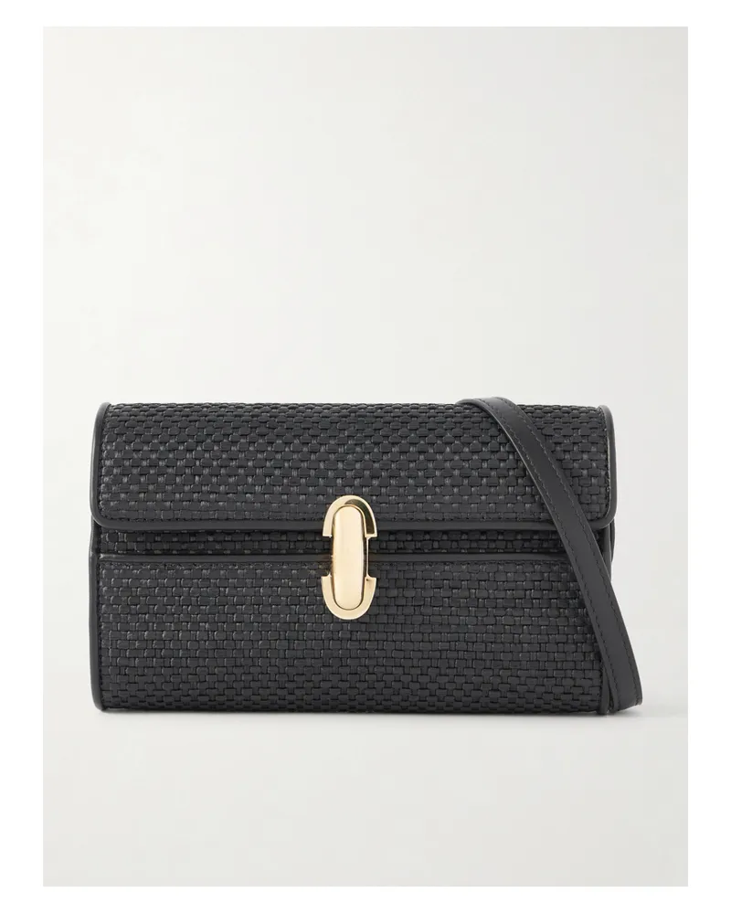 SAVETTE Symmetry Leather-trimmed Woven Raffia Shoulder Bag - Black Black