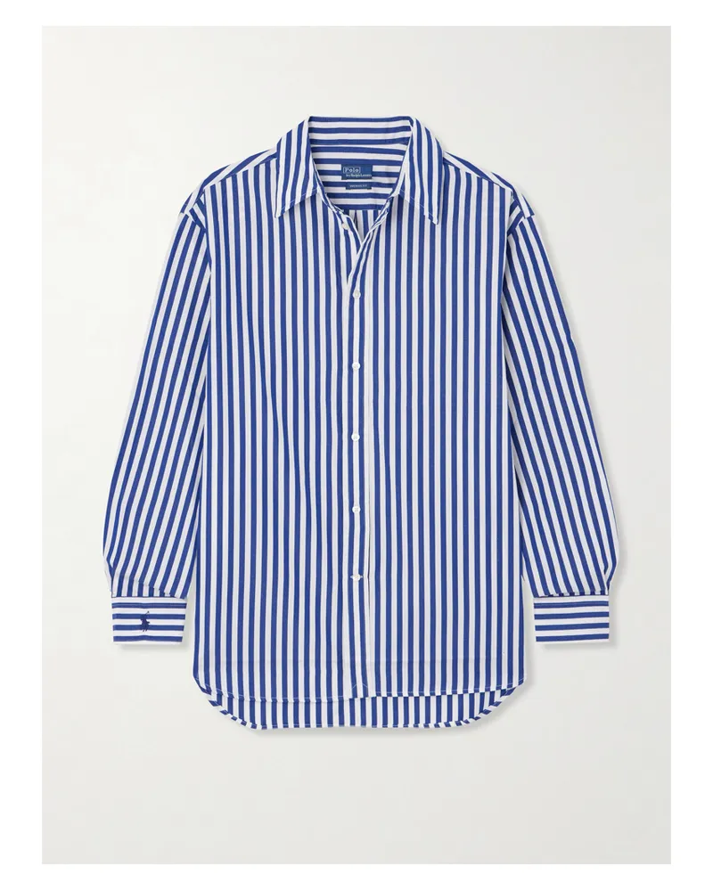 Ralph Lauren Hemd Aus Gestreifter Baumwollpopeline Mit Stickerei - Blau Blau